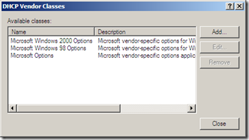 Microsoft DHCP Server - Vendor Classes #2