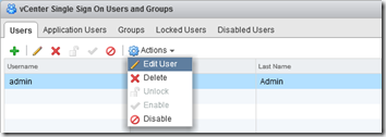 vCenter Single Sign On Users and Groups - admin