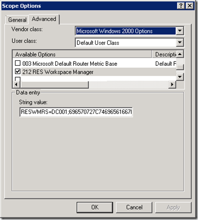Scope Options - 212 RES Workspace Manager