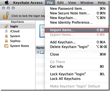 Keychain Acces - File - Import Items