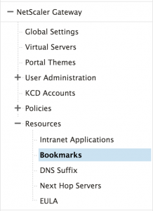 NetScaler Gateway > Resources > Bookmarks